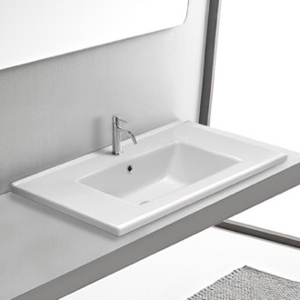 Bathroom Sink Drop In Bathroom Sink With Counter Space, White Ceramic, Rectangular CeraStyle 067500-U/D